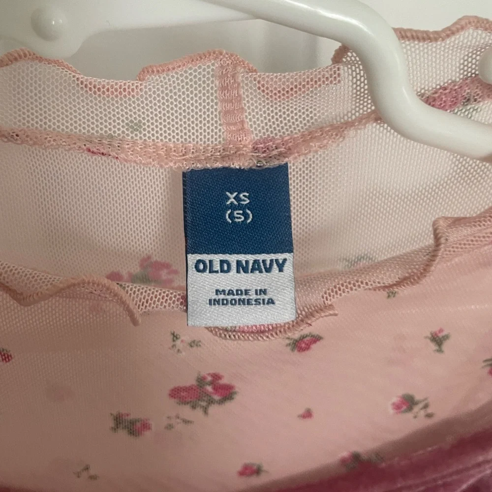 Old Navy Girls Floral Mesh and Velvet Pink Top - Picture 3 of 5
